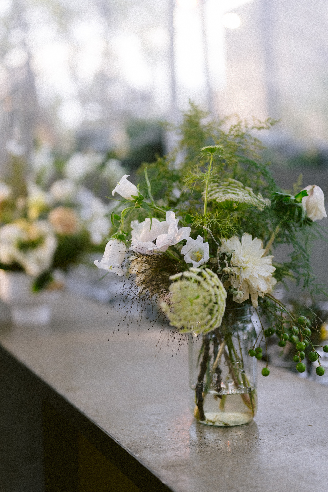 The bouquet displayed on a wedding table at Merrill House.