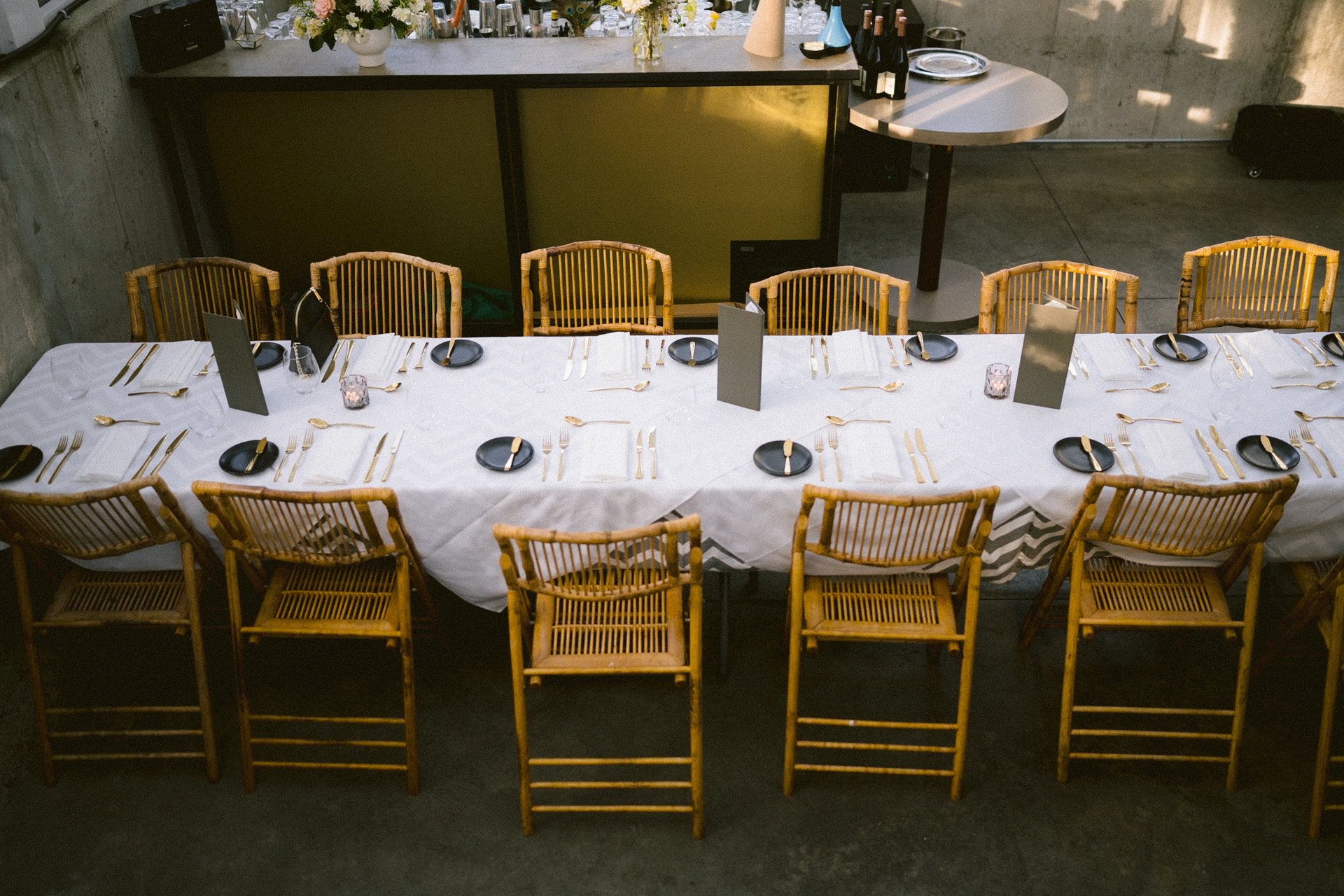 Detail shot of reception table settings at Merrill House.