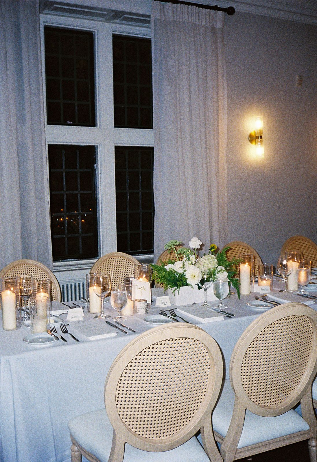 Table setup for a wedding reception at The Estates of Sunnybrook