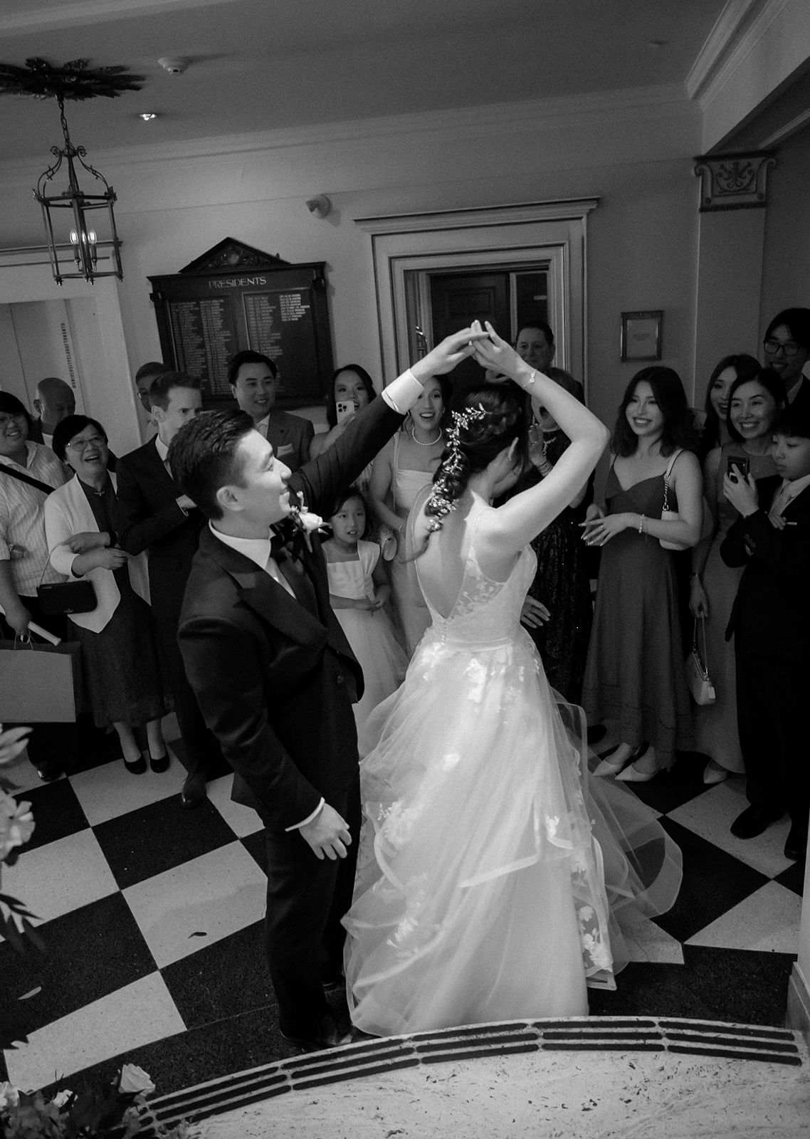 University Club of Toronto grand staircase wedding portraits.