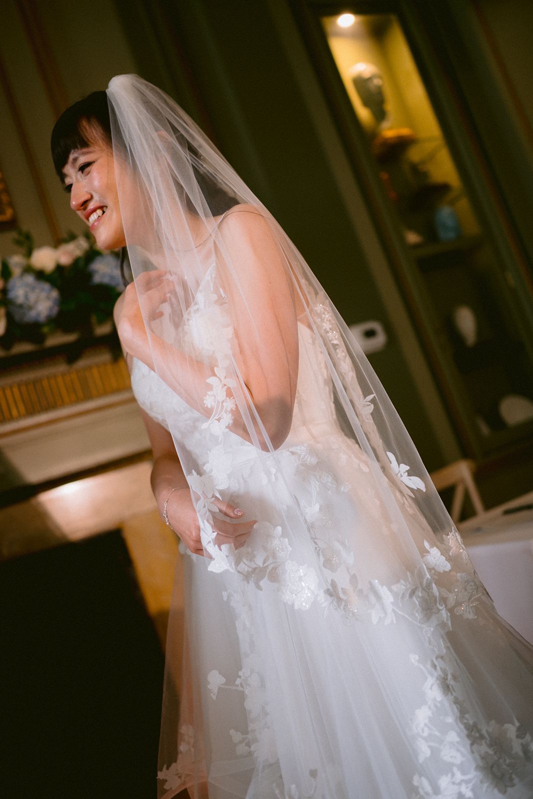 Emotional bride crying during exchange of vows in Toronto.