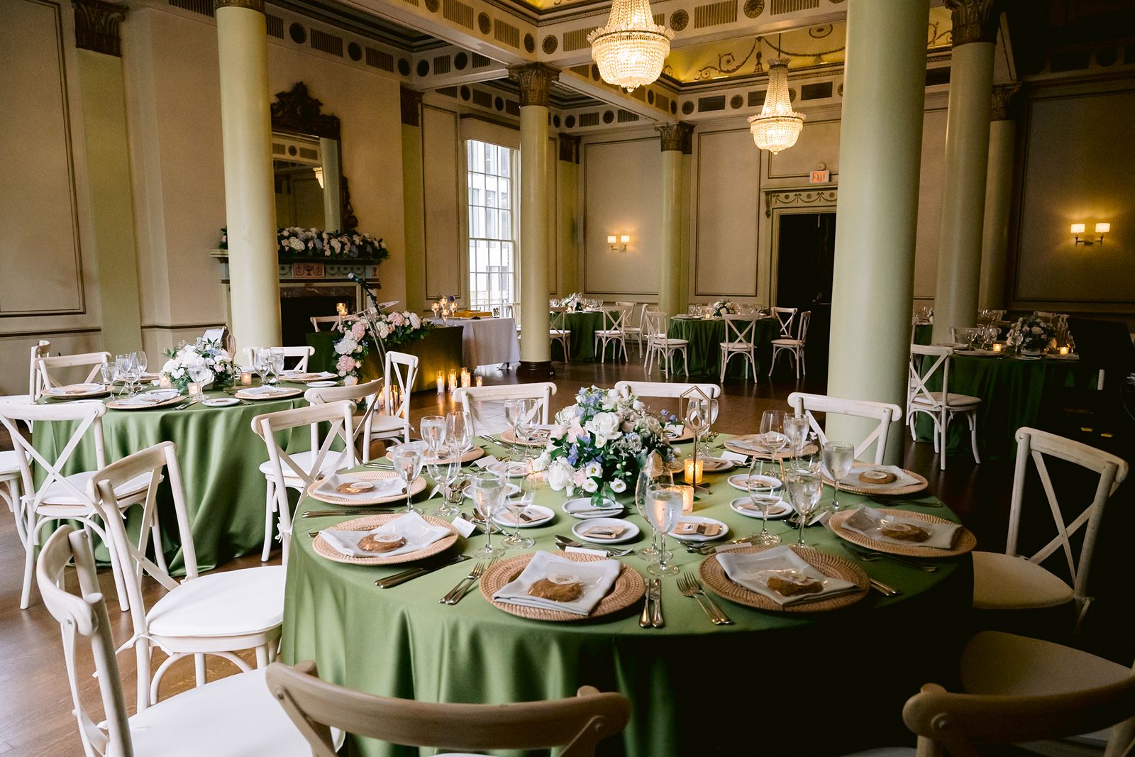 Fine art photography of wedding reception floral arrangements.