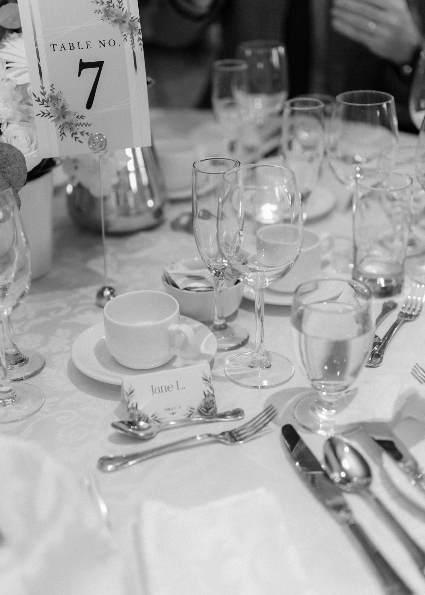 Table setting for a wedding at Royal Ashburn Golf Club.