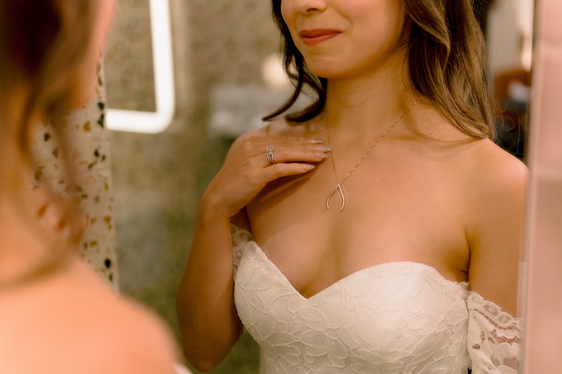 Bride’s final makeup touches at The Drake Hotel.