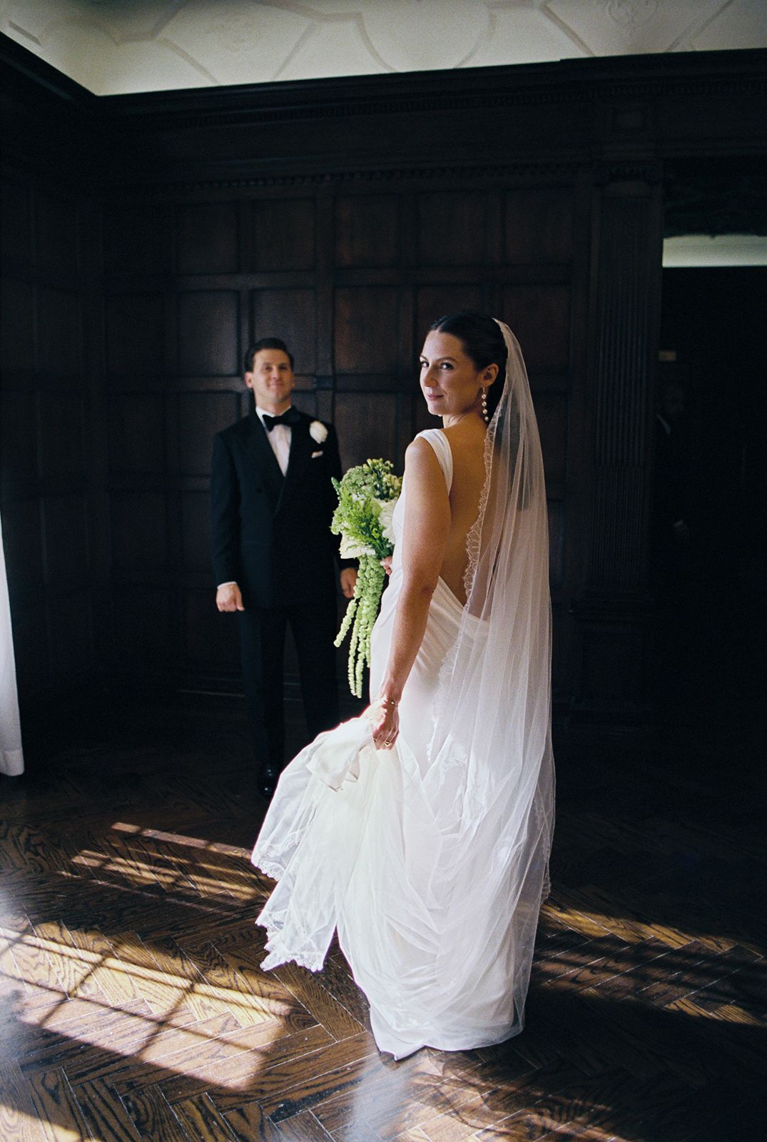 Bride and groom first look in a private room