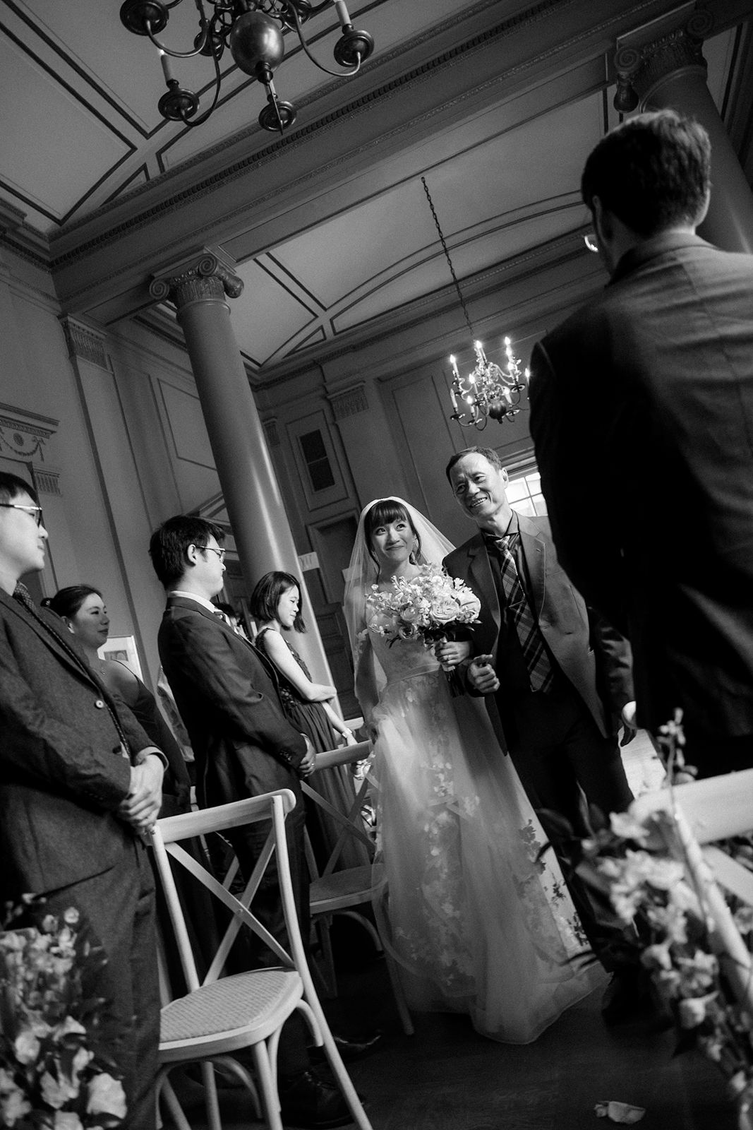 Bride and father walked down the aisle at University Club of Toronto