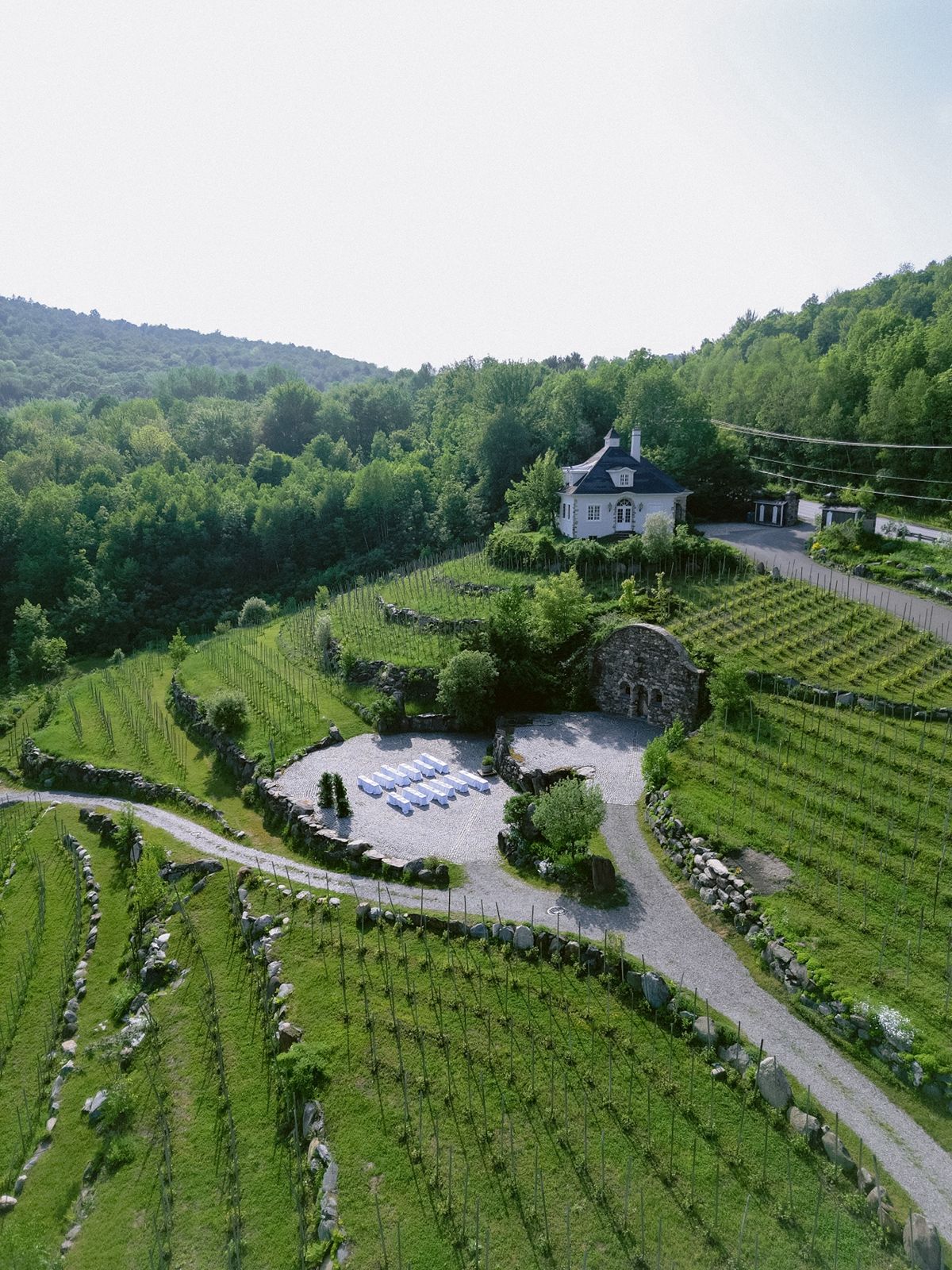 Drone landscape view of wedding at Chateau Ste Agnes